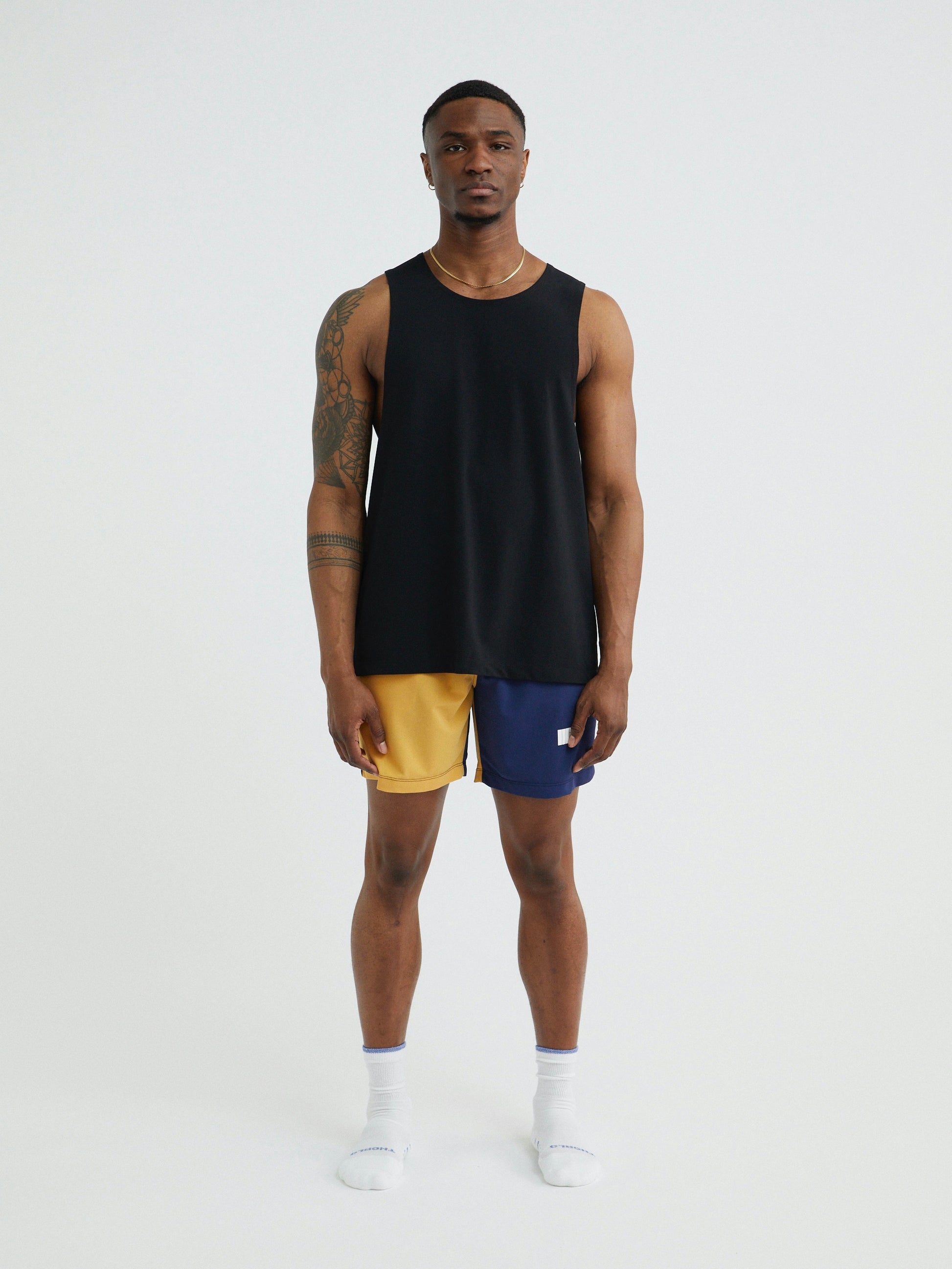 Mens Premium Athletic Sport Shorts Made in NYC - Navy / Yellow