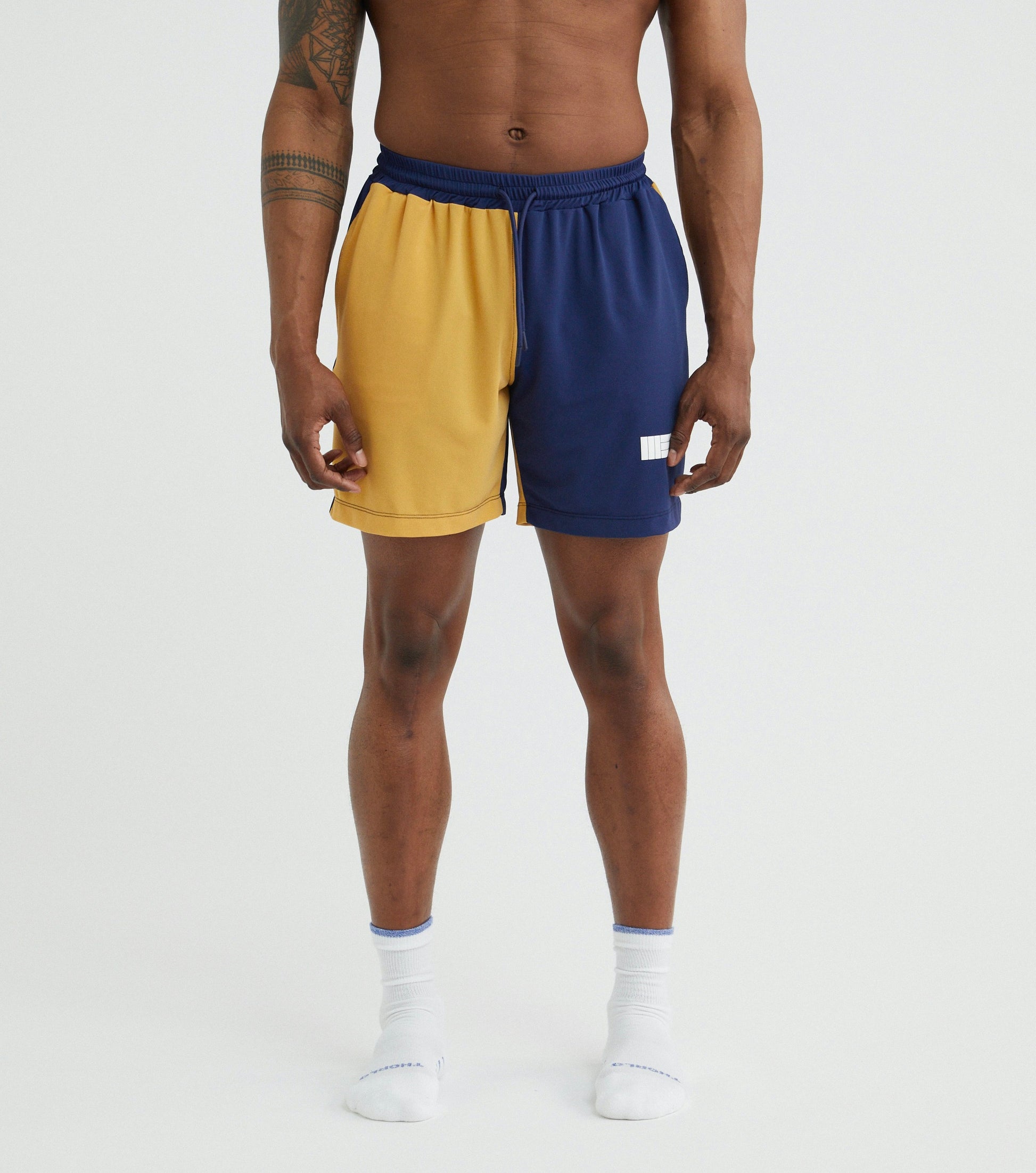 Mens Premium Athletic Sport Shorts Made in NYC - Navy / Yellow