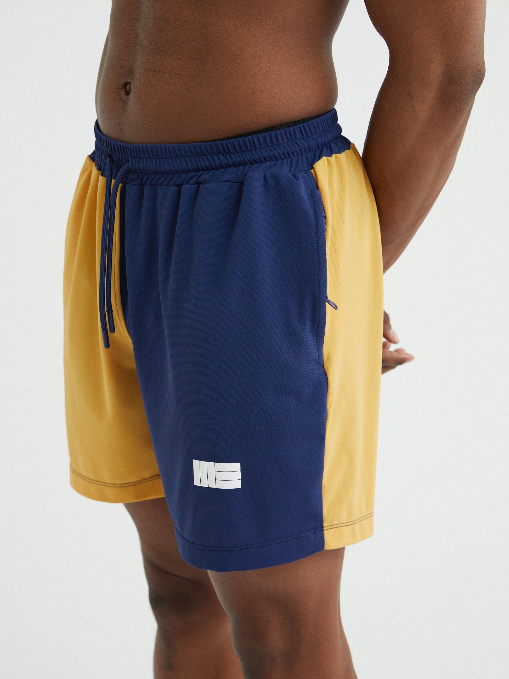 Mens Premium Athletic Sport Shorts Made in NYC - Navy / Yellow