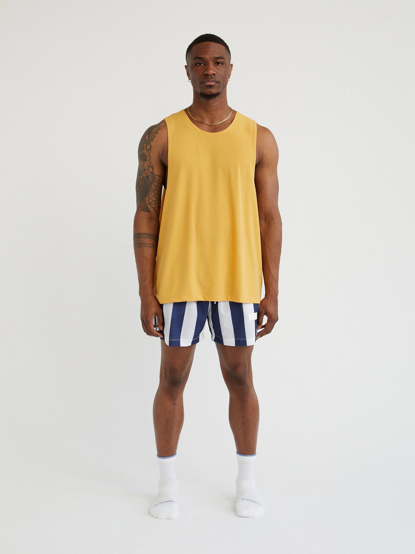 Mens Premium Athletic Shorts - Navy / White Stripes